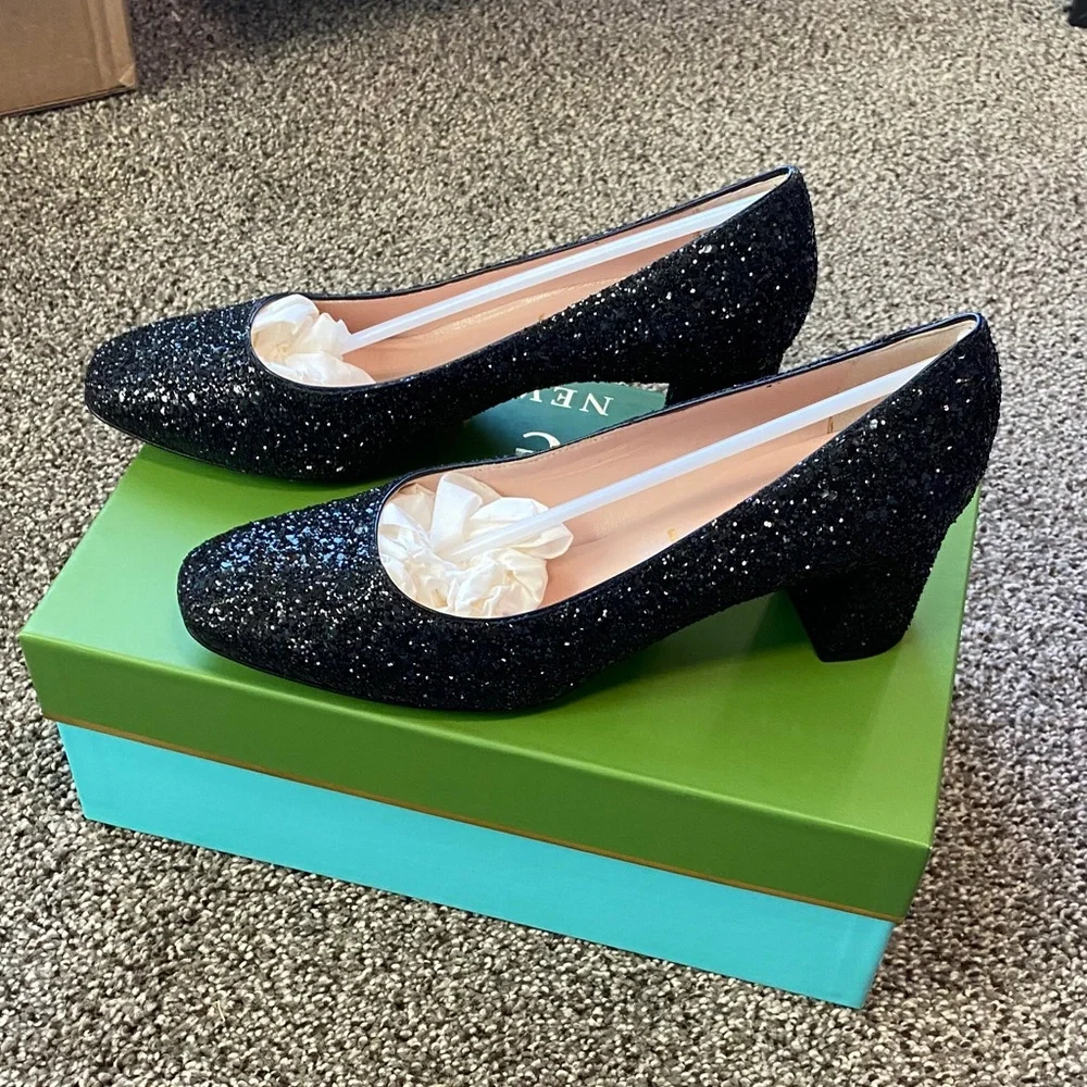 Kate Spade Dolores Sparkling Black Glitter Heels in Size 7.5